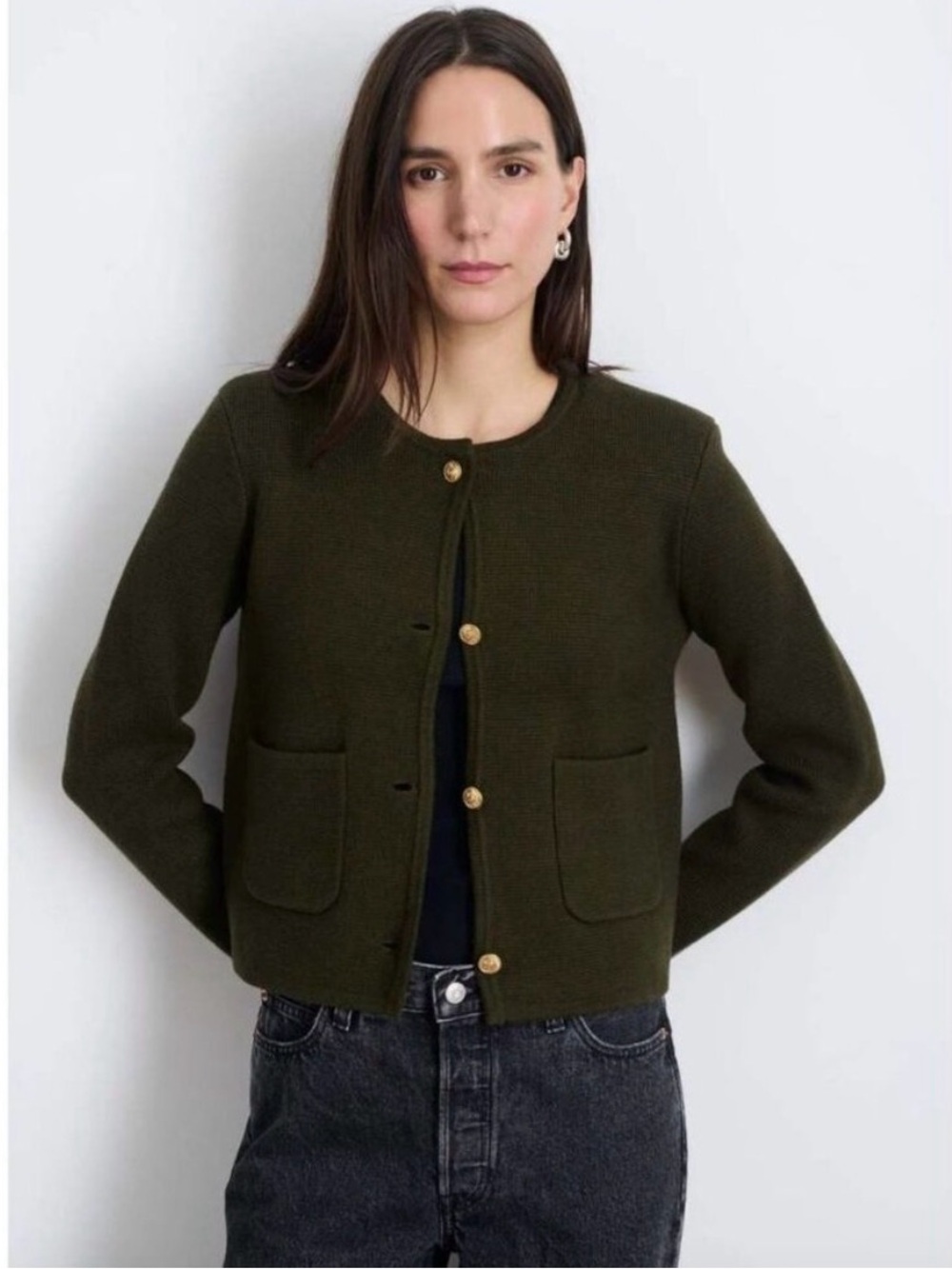 Alex Mill Paris Sweater Jacket Olive Cotton Cashmere Cardigan Medium